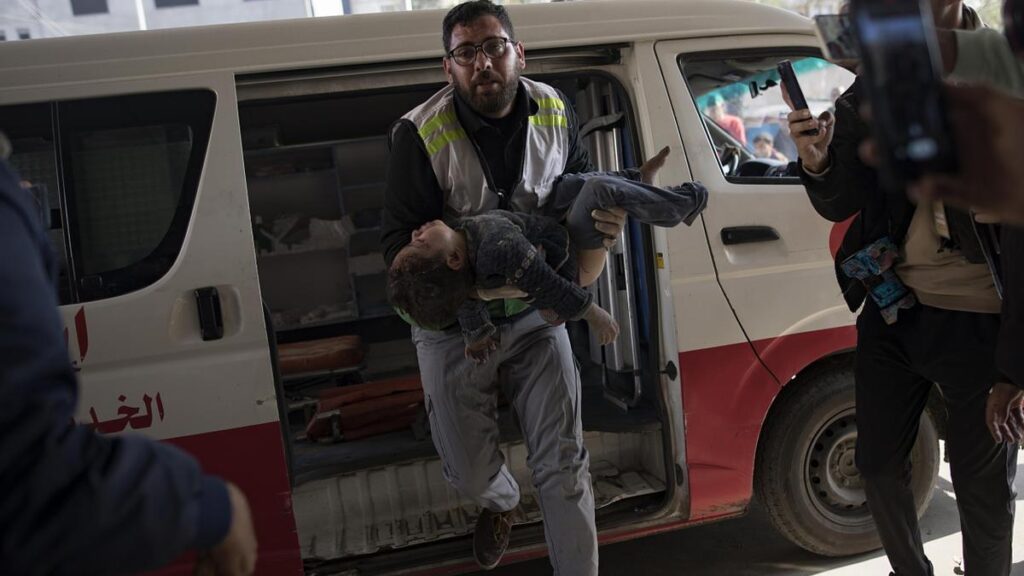 Injured Palestinians taken at Khan Yunis hospital as Israel continues to strike Gaza