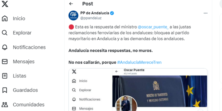 bloquea al PP tras las duras críticas a su gestión en Andalucía