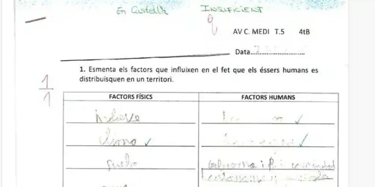 Suspenden un examen con un nueve a un niño en Valencia por hacerlo en castellano y el siguiente lo realiza en dos idiomas