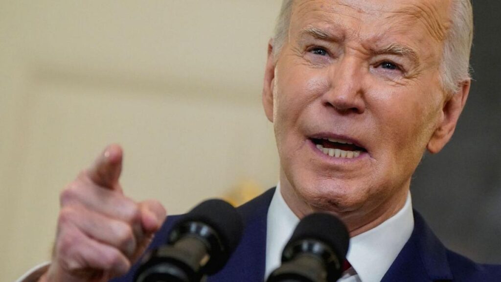 Joe Biden, durant la roda de premsa després de segellar l’acord, ahir a la Casa Blanca.