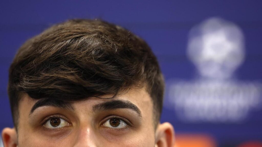 Pedri, en la rueda de prensa previa al Barça-PSG de la Champions en Montjuïc.