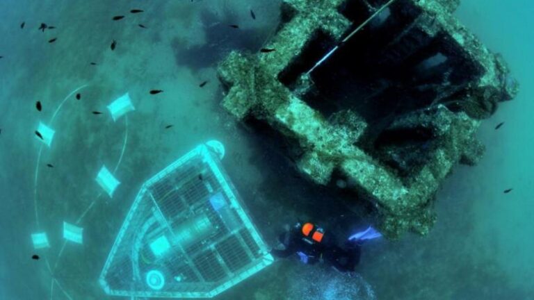 Observatorio submarino de OBSEA (UPC) cableado ubicado a 4 km de la costa de Vilanova i la Geltrú, en una zona protegida de pesca.