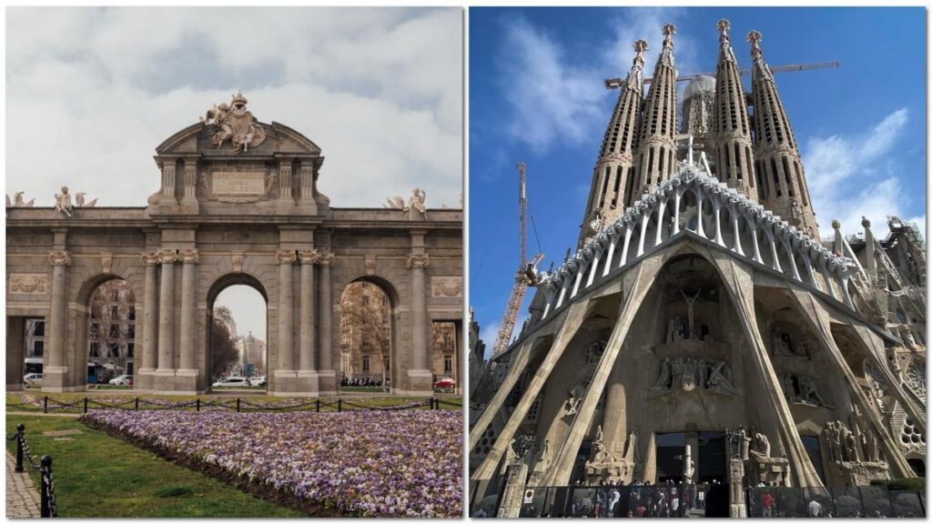 Puerta de Alcalá de Madrid y Sagrada Familia de Barcelona