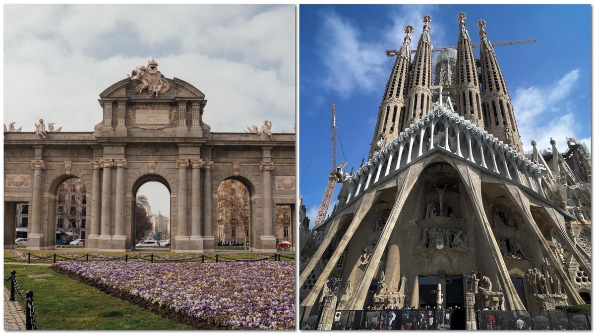 Puerta de Alcalá de Madrid y Sagrada Familia de Barcelona