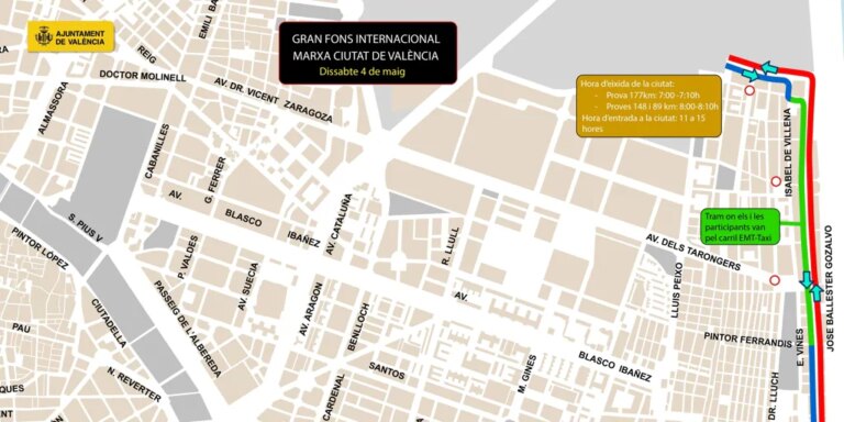 Calles cortadas al tráfico y líneas de la EMT desviadas el sábado 4 de mayo en Valencia por la Marcha Ciclista Gran Fondo Internacional
