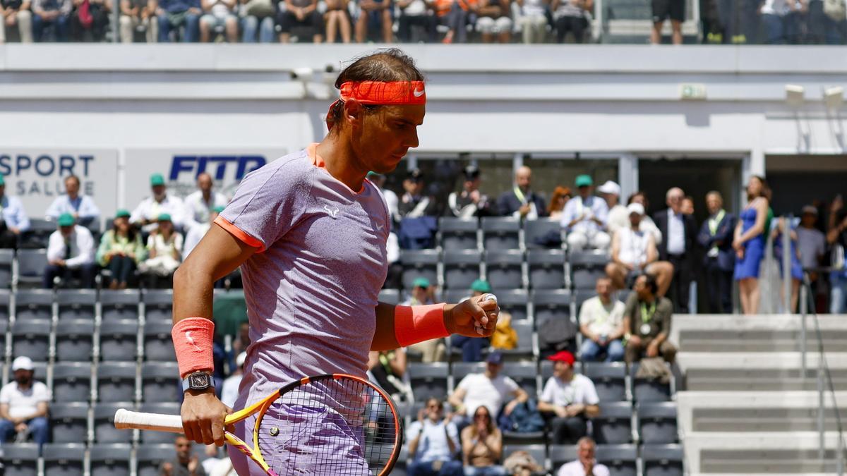 Nadal en el partido de primera ronda del Master 1000 de Roma.
