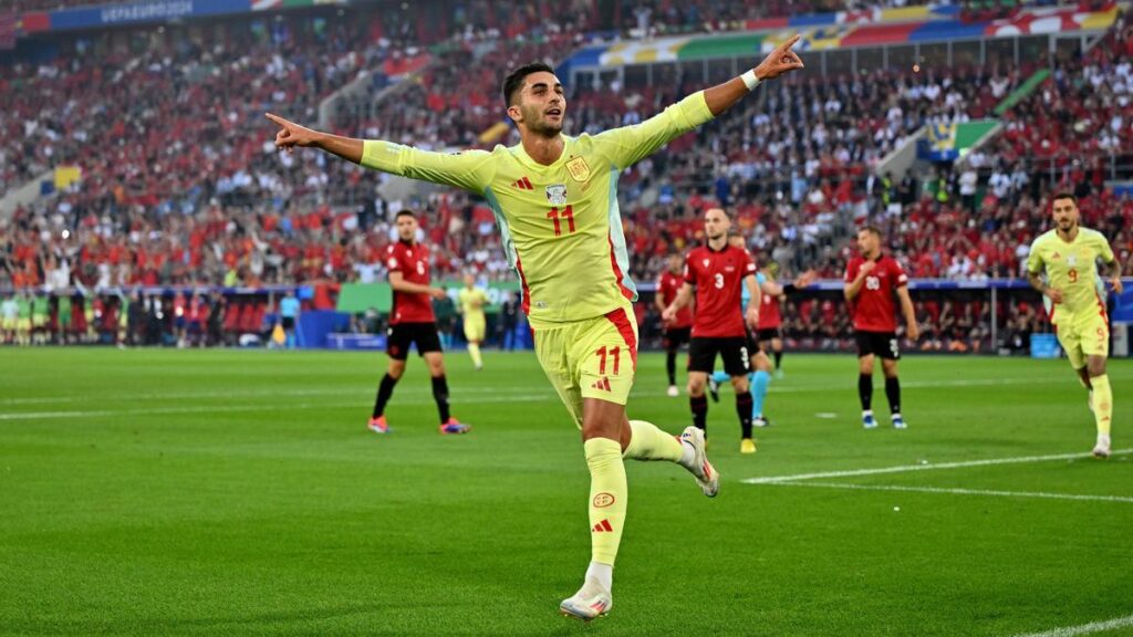 Ferran Torres celebra el 0-1 en el Albania-España de la Eurocopa de Alemania