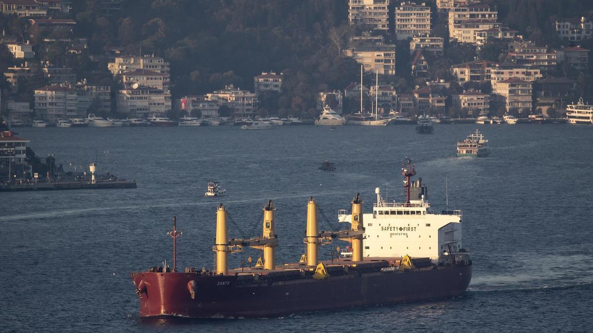 Un barco de grano saliendo de un puerto, en una imagen de archivo.