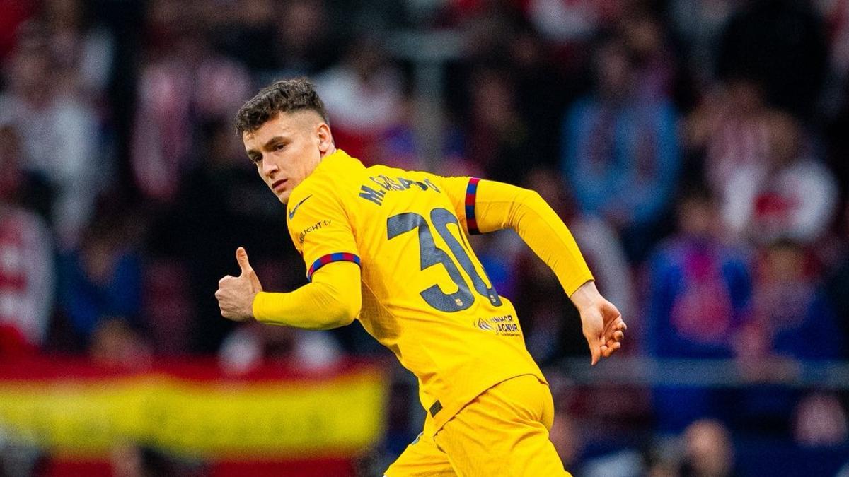 Marc Casadó, en su debut con el Barça en Liga en el Metropolitano.