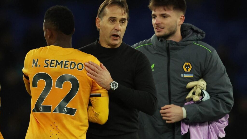 El portero junto a Lopetegui y Semedo cuando jugaba en los Wolves