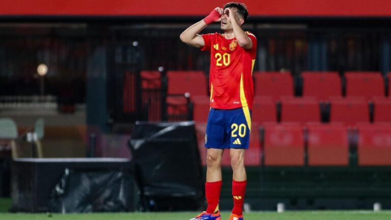 Pedri celebra el primer gol, era el 1-1 de España a Irlanda del Norte, en Mallorca.