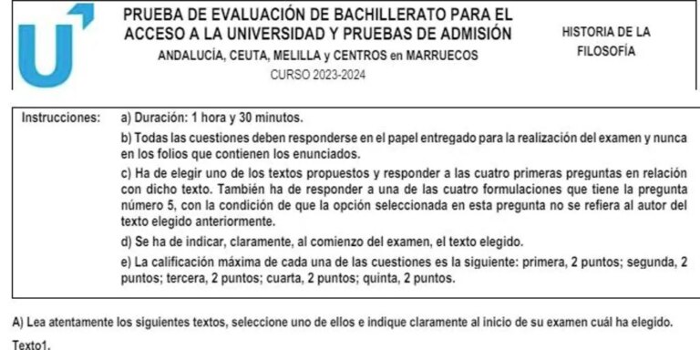 Platón, Tomás de Aquino, Descartes y Kant en el examen de Filosofía de la Selectividad de Andalucía 2024