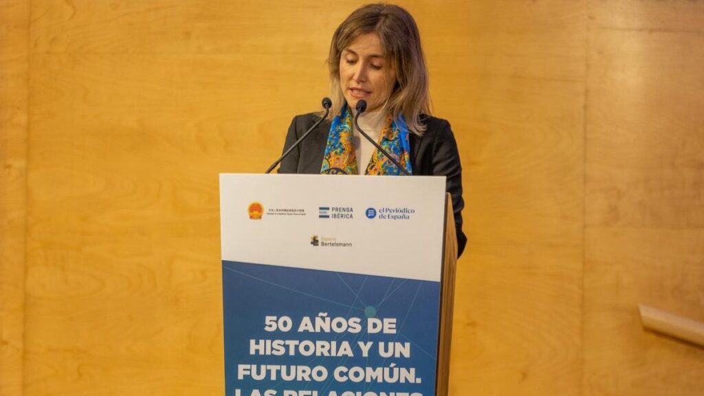 Ainhoa Moll, adjunta a la Presidencia y directora editorial de Prensa Ibérica, durante su intervención en el encuentro celebrado en el Espacio Bertelsmann de Madrid.