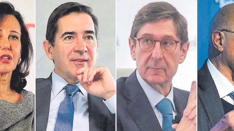 Los presidentes de los mayores bancos españoles, Ana Botín (Santander), Carlos Torres Vila (BBVA), José Ignacio Goirigolzarri (CaixaBank) y Josep Oliu (Sabadell).