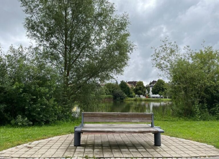 Banco en el Parque del lago de Schwenningen, en la Selva Negra