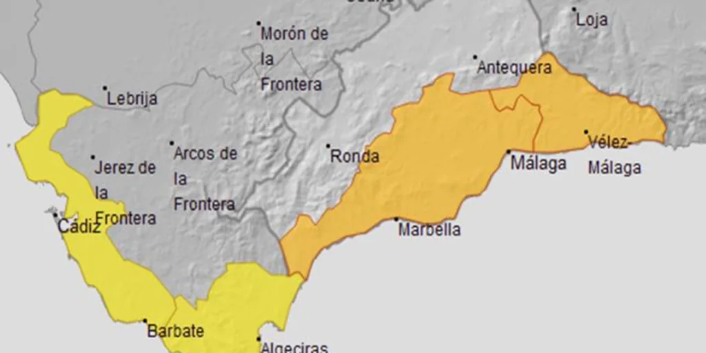 El tiempo en Andalucía: aviso amarillo en Cádiz y naranja en Málaga por precipitaciones y tormentas este jueves