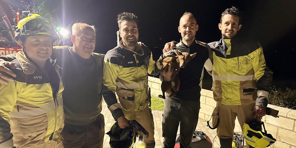 Así fue el rescate de la perrita 'Perla': los bomberos de Córdoba se emplean a fondo para salvarla tras quedar atrapada en unas rocas